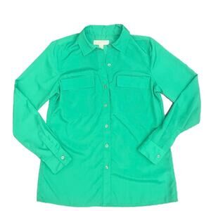 Michael Kors Green Button Up Loose Fit Blouse